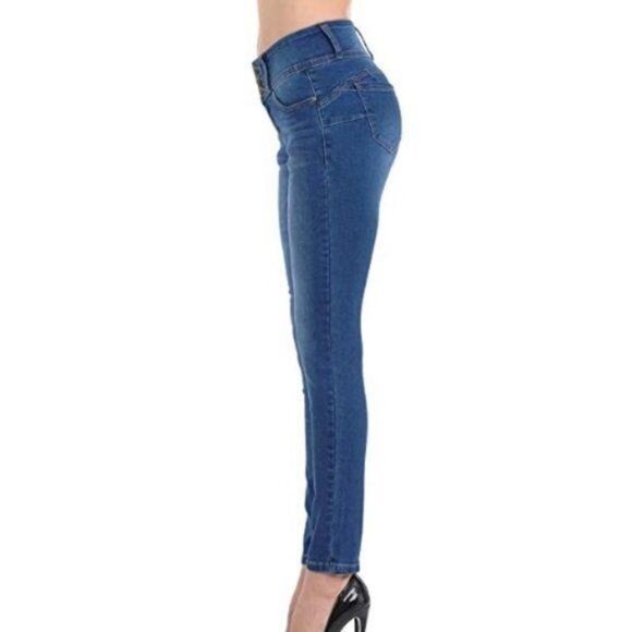 Wax Medium Blue Mid Rise Skinny Jeans - Picture 3 of 3